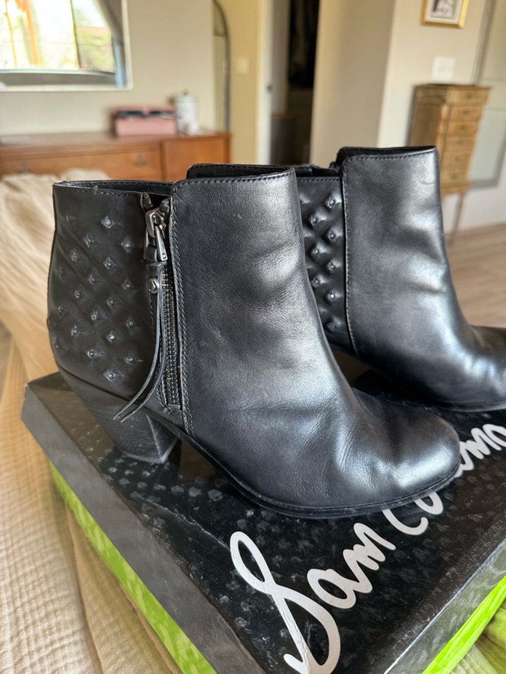 Sam Edelman Black Quilted Back Leather Ankle Booties